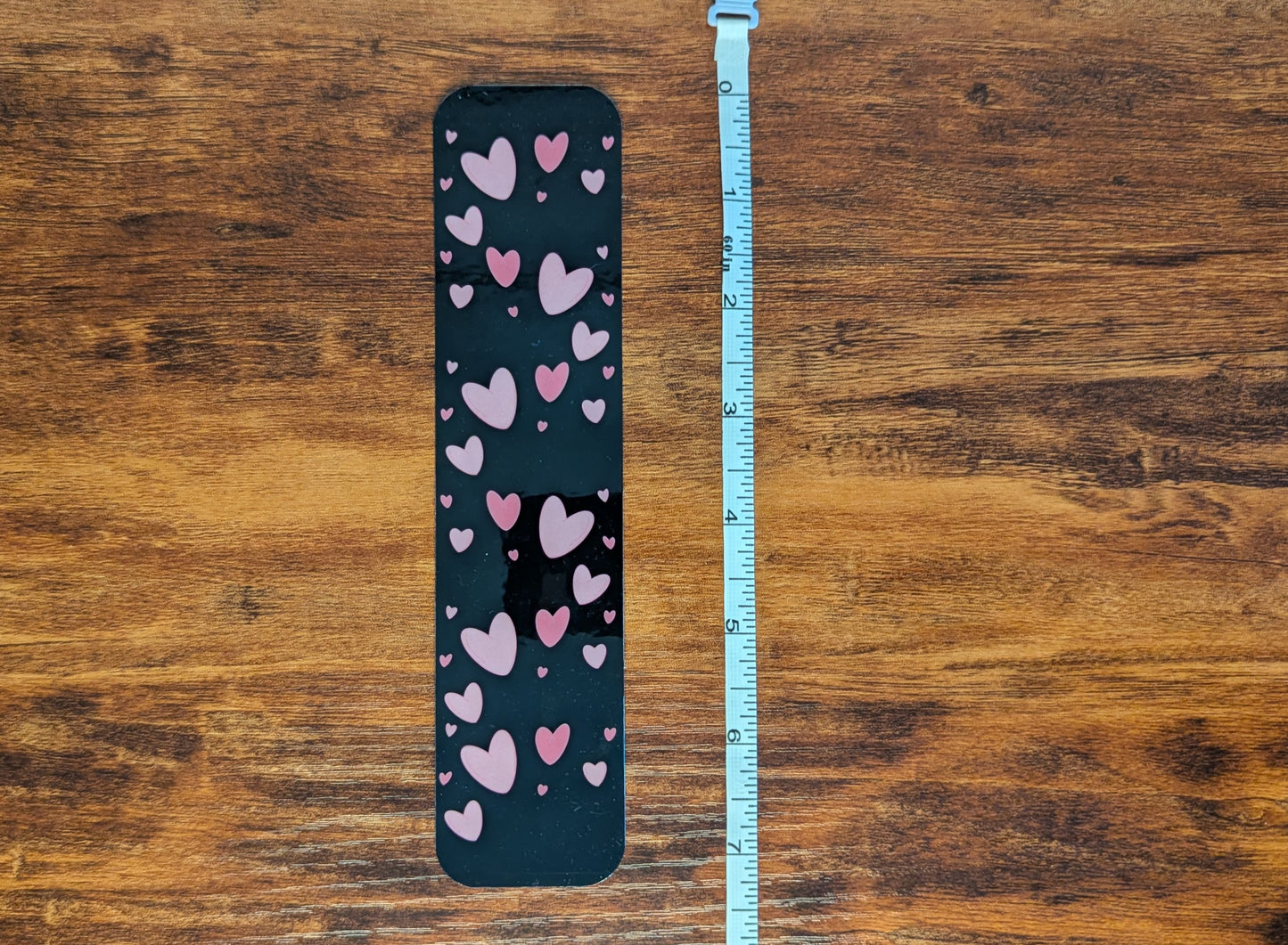Pink Hearts on Black Background Bookmark