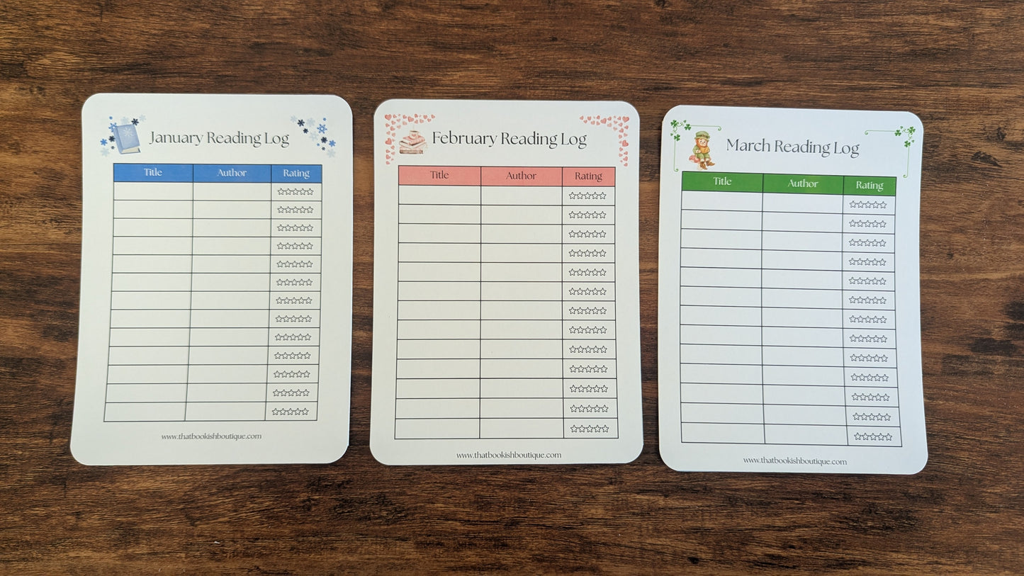 Twelve Month Set of Analog Book Log Sheets