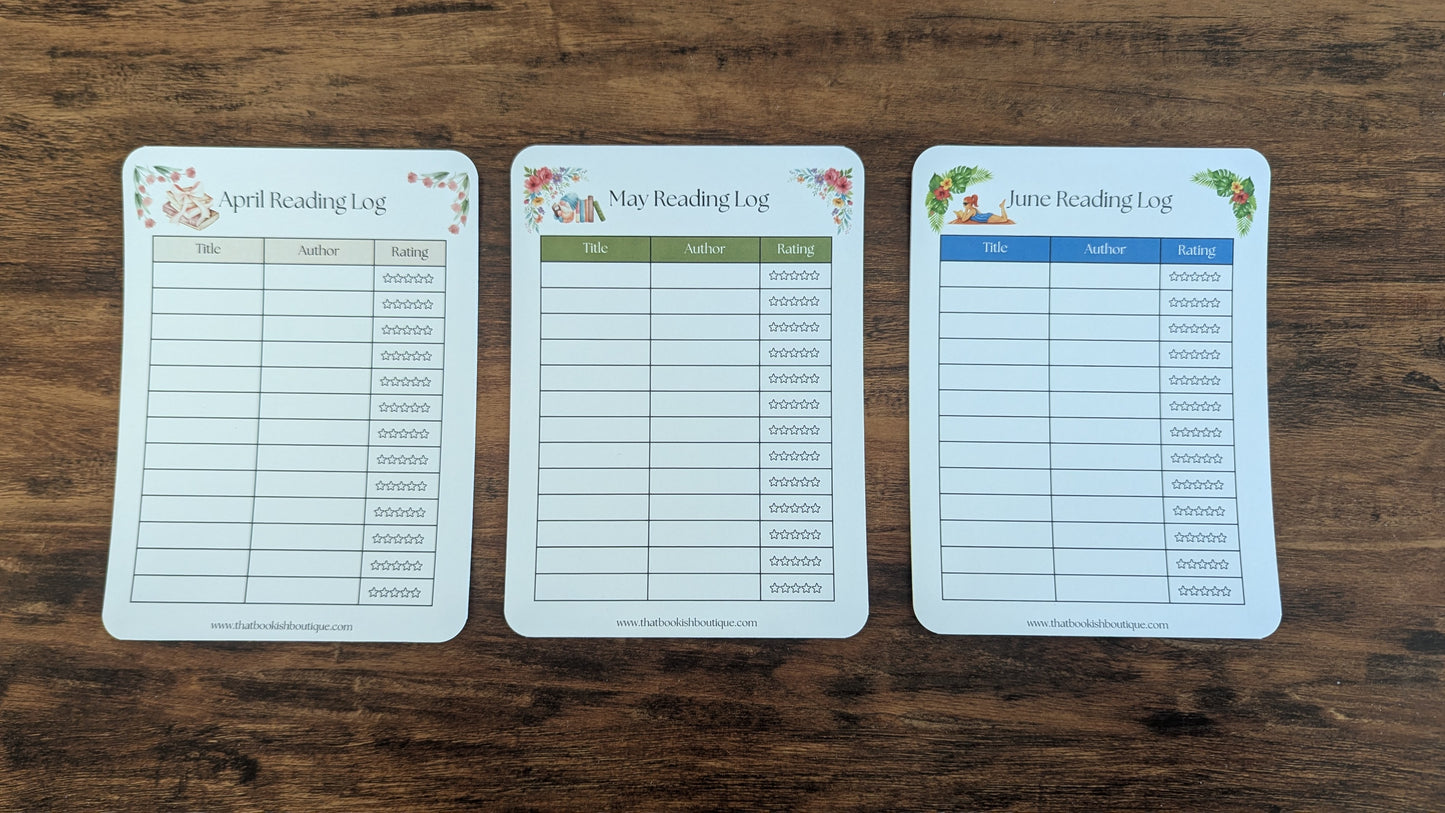 Twelve Month Set of Analog Book Log Sheets