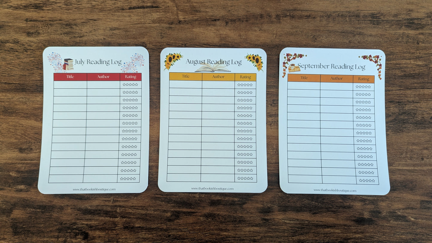 Twelve Month Set of Analog Book Log Sheets