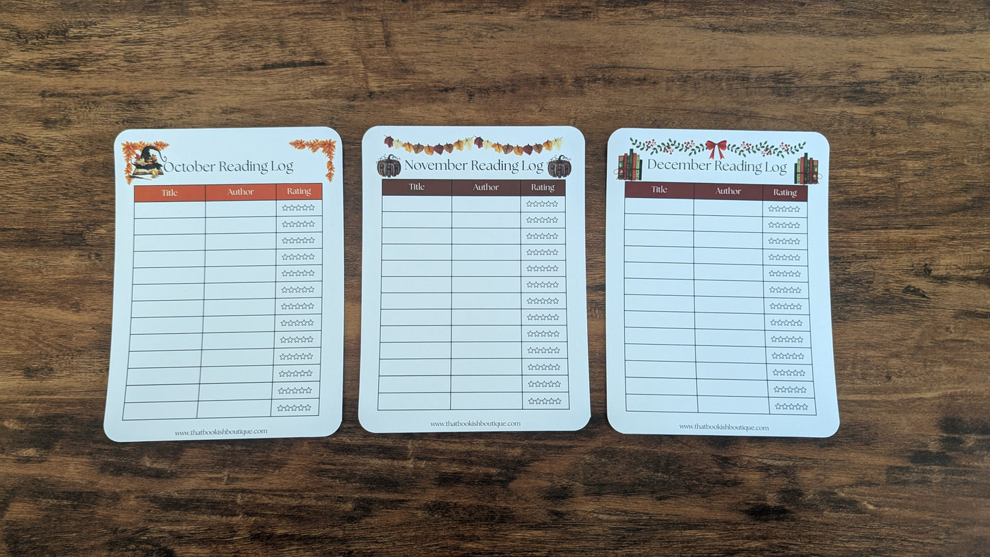 Twelve Month Set of Analog Book Log Sheets