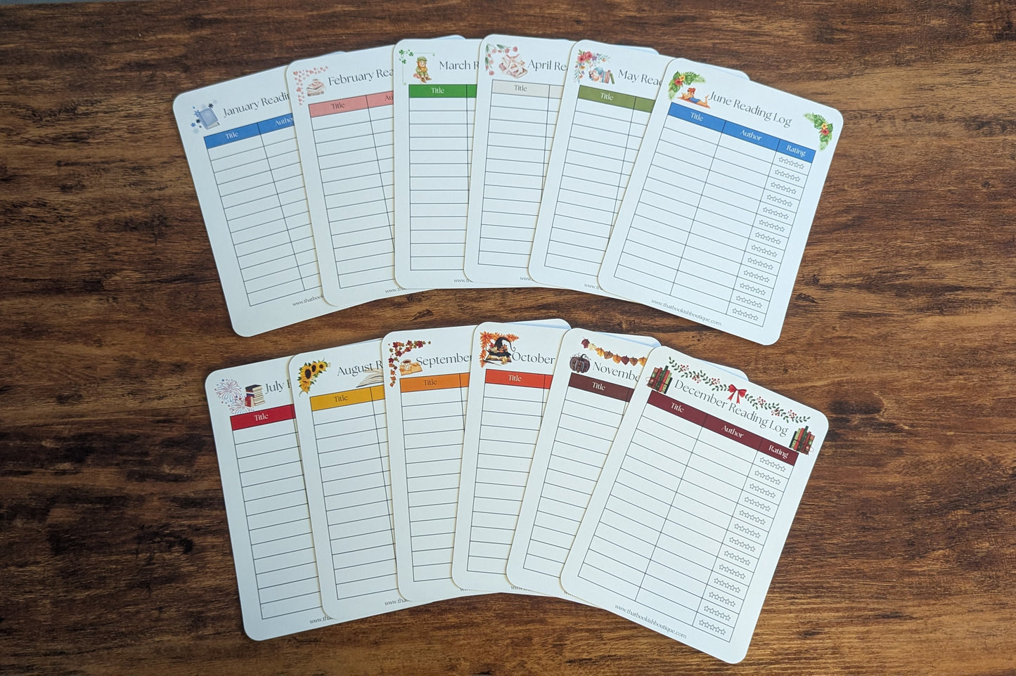 Twelve Month Set of Analog Book Log Sheets