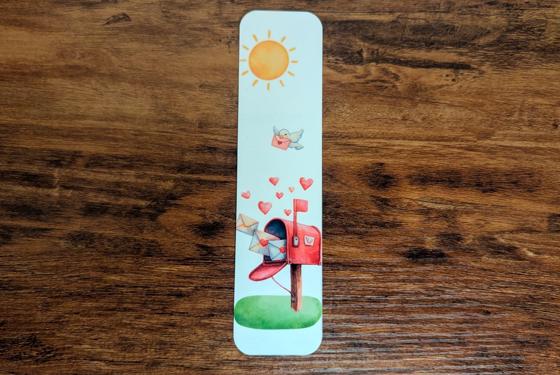 White background with red mailbox exploding hearts and mail