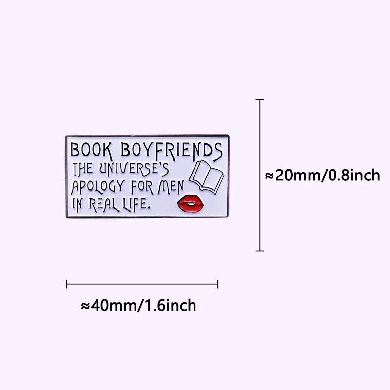 Book boyfriends enamel pin size.