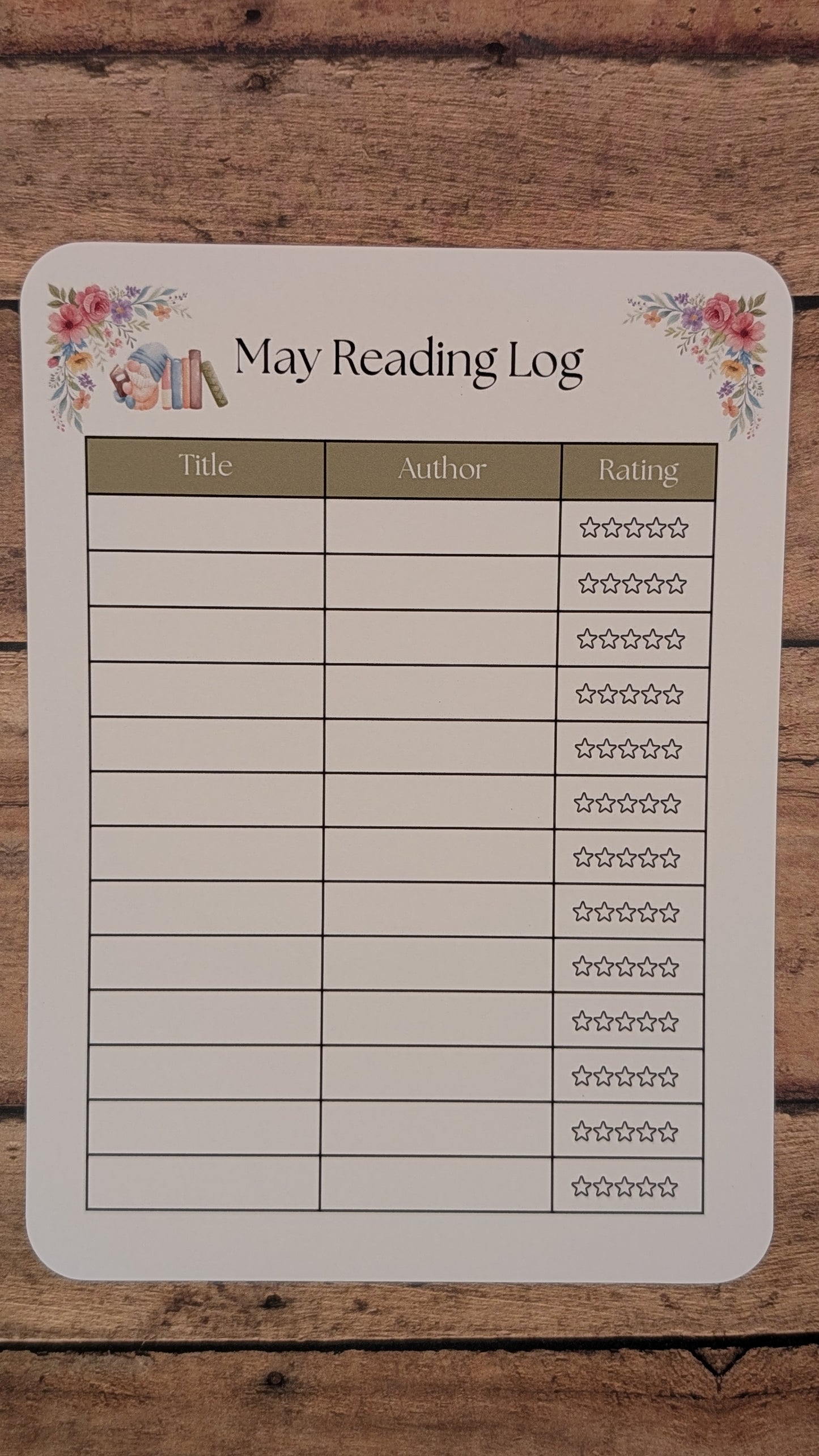 Twelve Month Set of Analog Book Log Sheets