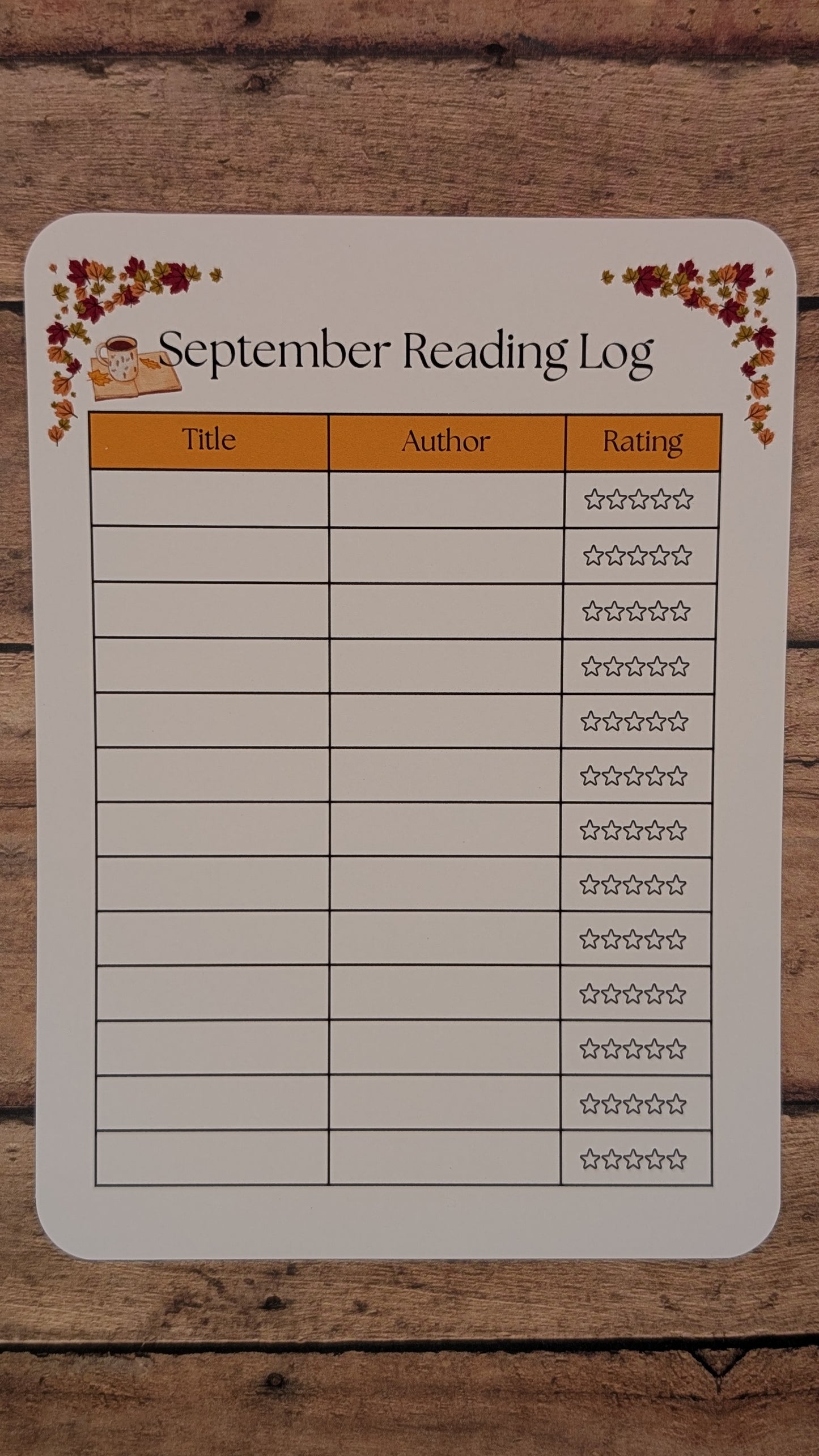 Twelve Month Set of Analog Book Log Sheets