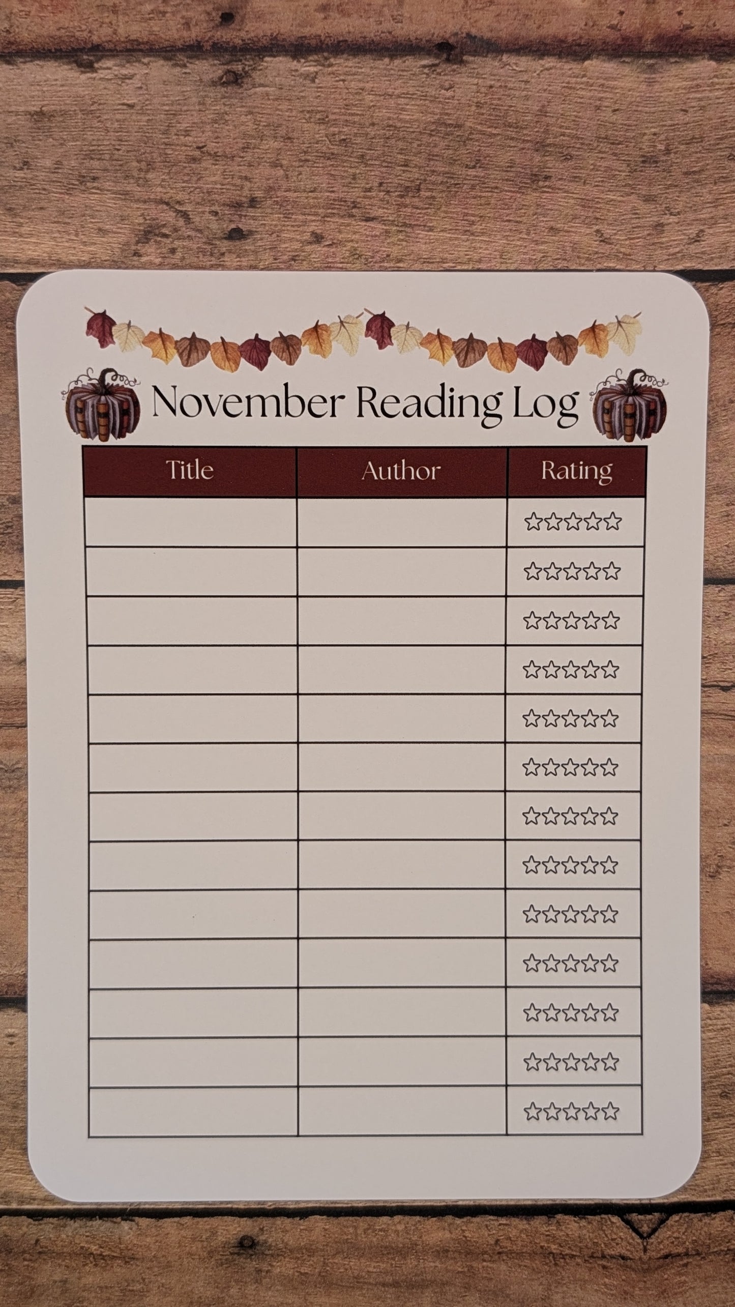 Twelve Month Set of Analog Book Log Sheets