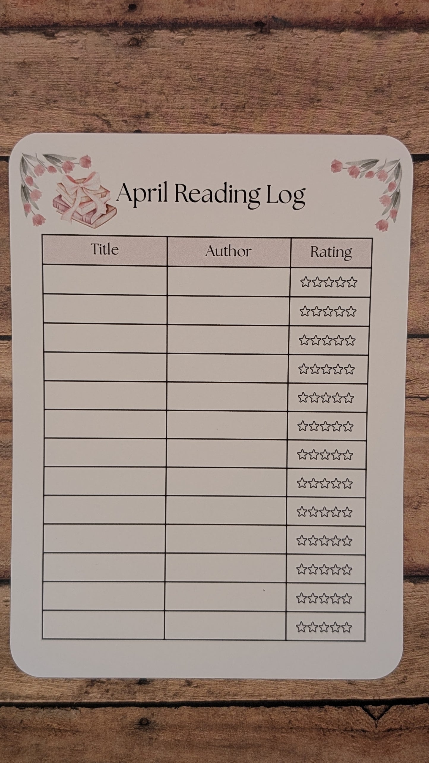 Twelve Month Set of Analog Book Log Sheets