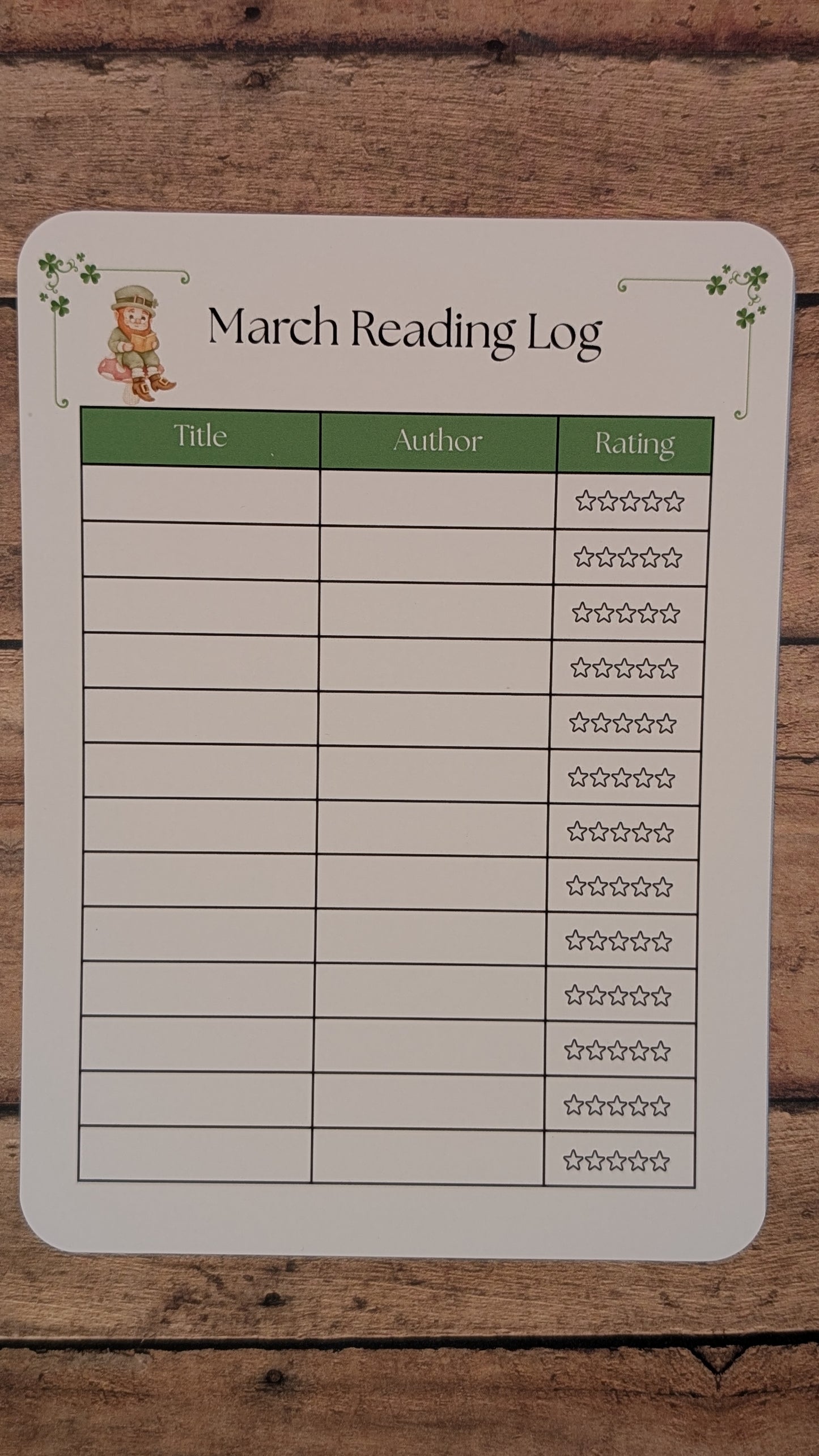 Twelve Month Set of Analog Book Log Sheets