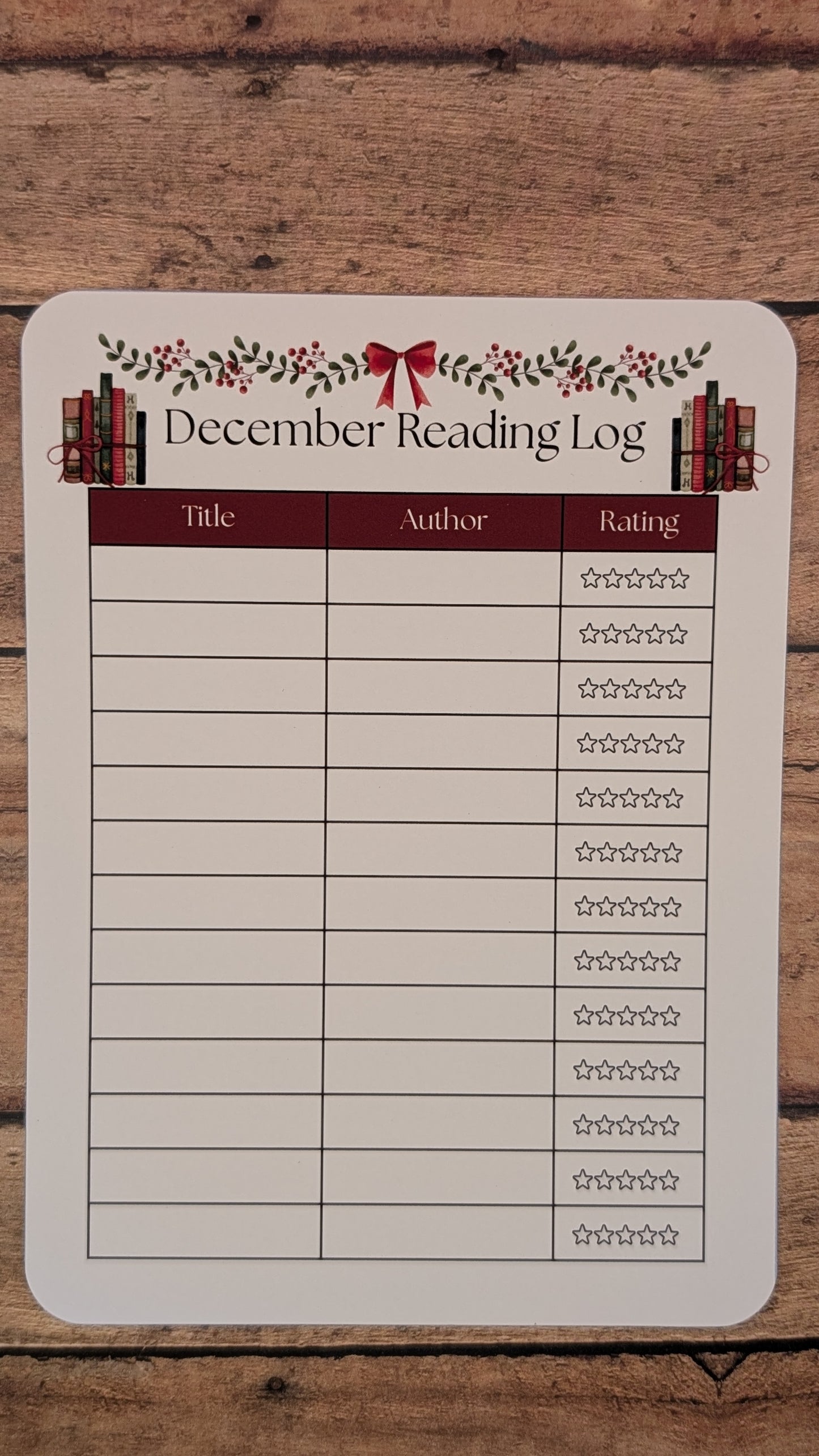 Twelve Month Set of Analog Book Log Sheets