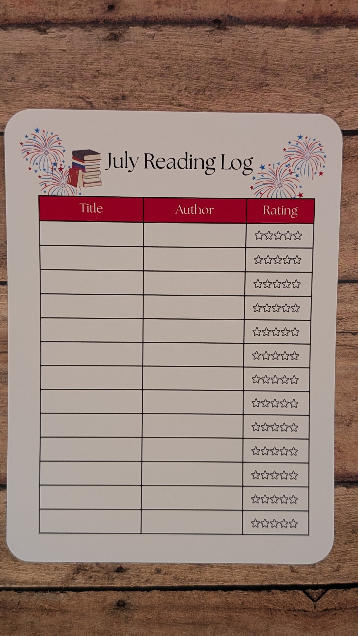 Twelve Month Set of Analog Book Log Sheets