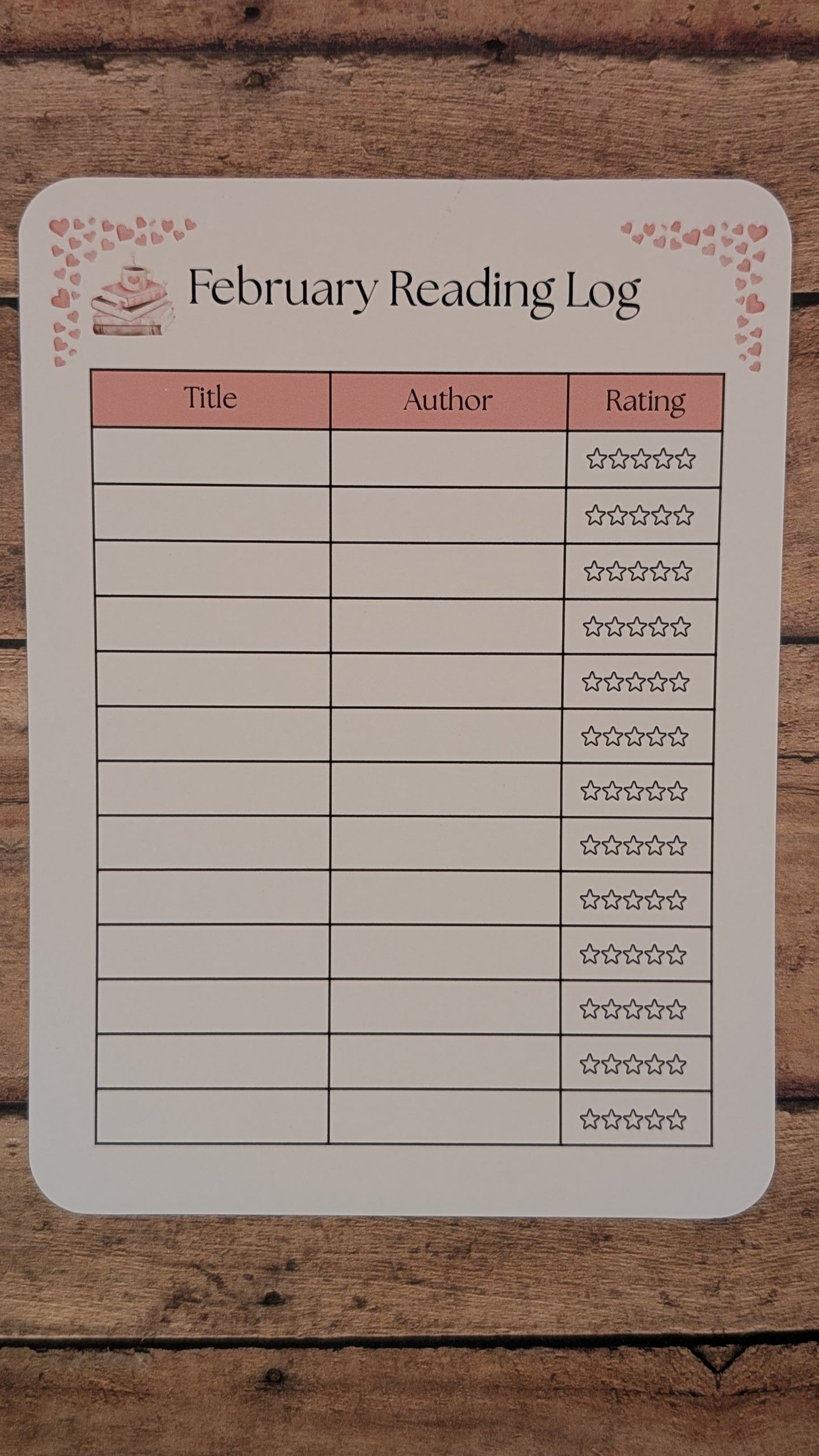 Twelve Month Set of Analog Book Log Sheets